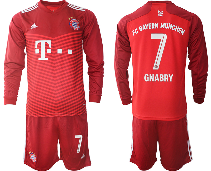 Men 2021-2022 Club Bayern Munich home red Long Sleeve #7 Soccer Jersey